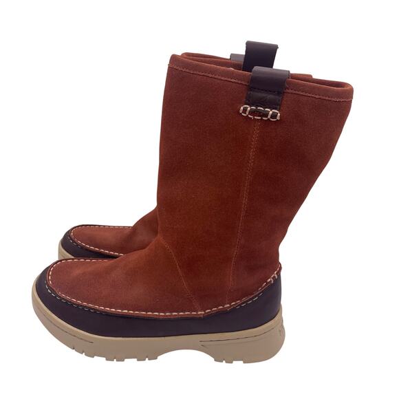 Sperry Keelan Rust Brown Suede Faux Fur Lined Winter Boots Womens 6 - Picture 1 of 8
